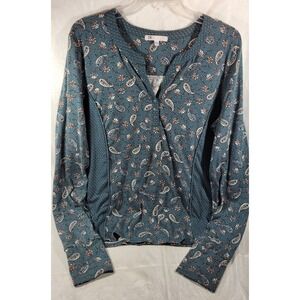 DR2 Daniel Rainn Women's Long Sleeve Paisley Print Henley T-shirt - Green - XL